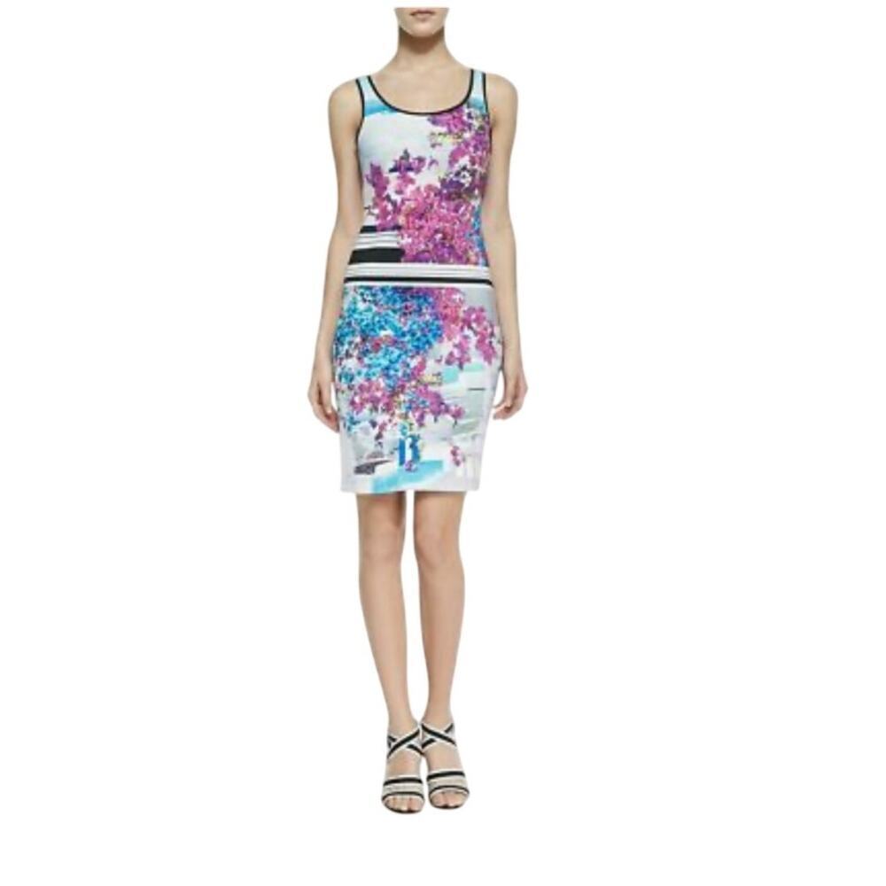 Clover Canyon Santorini strip blue purple scuba tank dress small